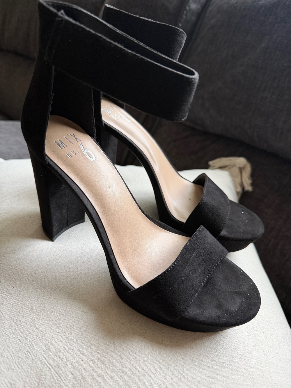 Mix No. 6 Black Chunky Heel Ankle-Strap Sandals